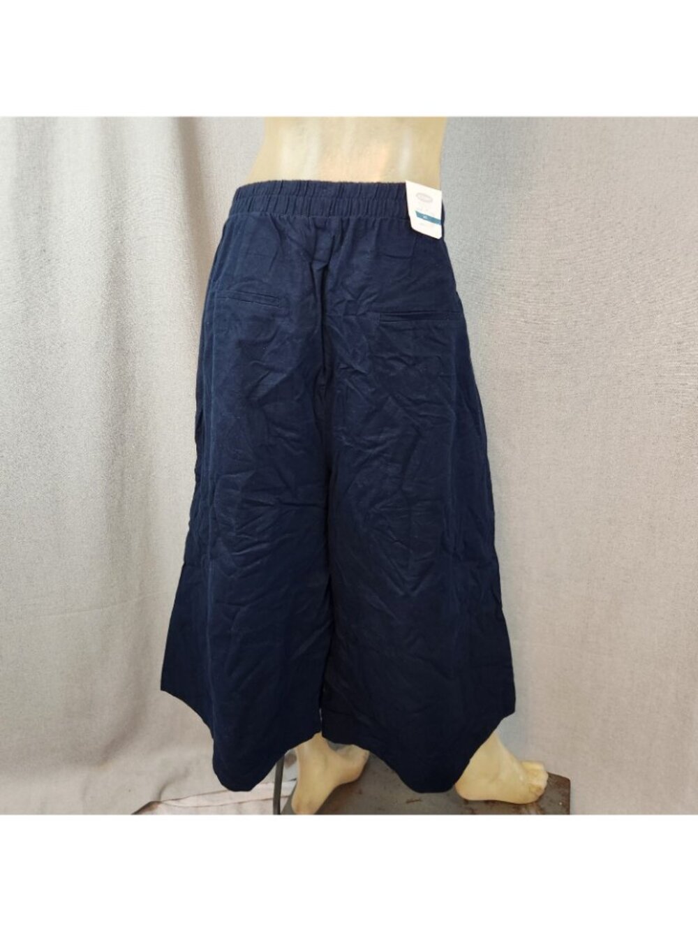 Old Navy Blue Peated Palazzo Pants Dress Slacks LARGE 33 Wx18I NEW Elastic Waist - Picture 4 of 7